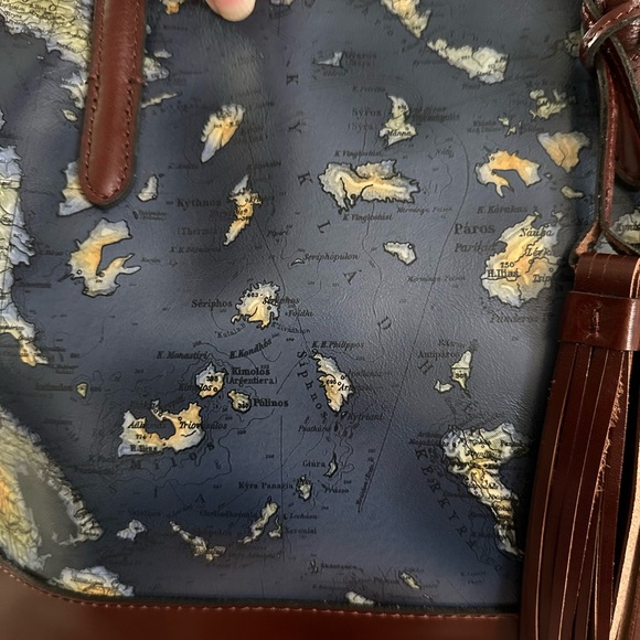 Patricia Nash Verzi Leather Greek World Map Studded Bottom Tote + Dust Bag Nwt❤️ - Picture 8 of 9
